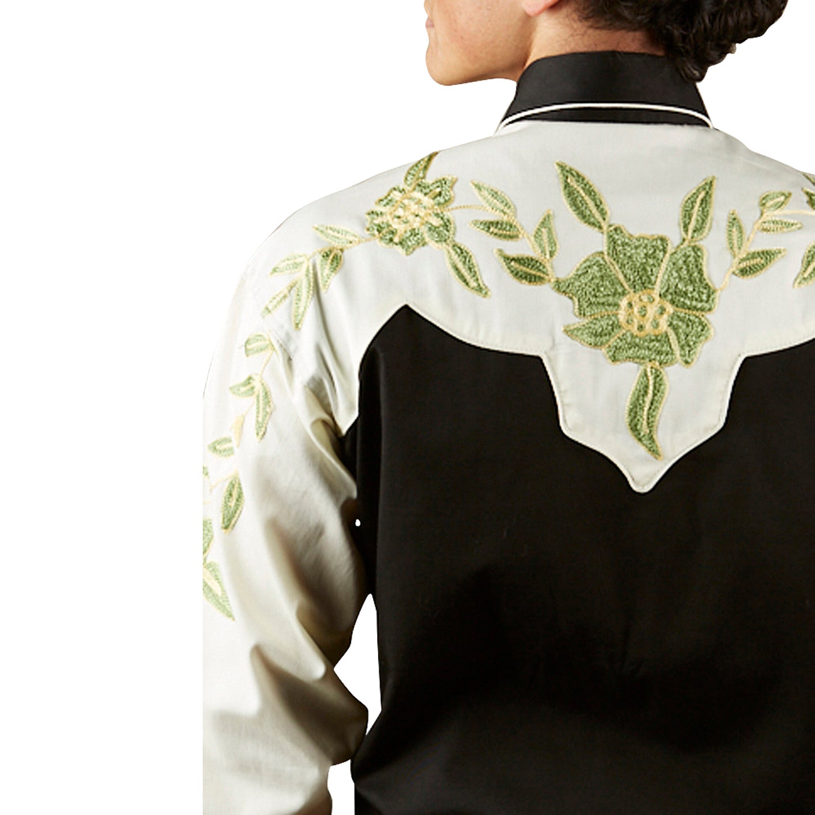 Men's Floral 2-Tone White & Black Embroidered Western Shirt - Rockmount