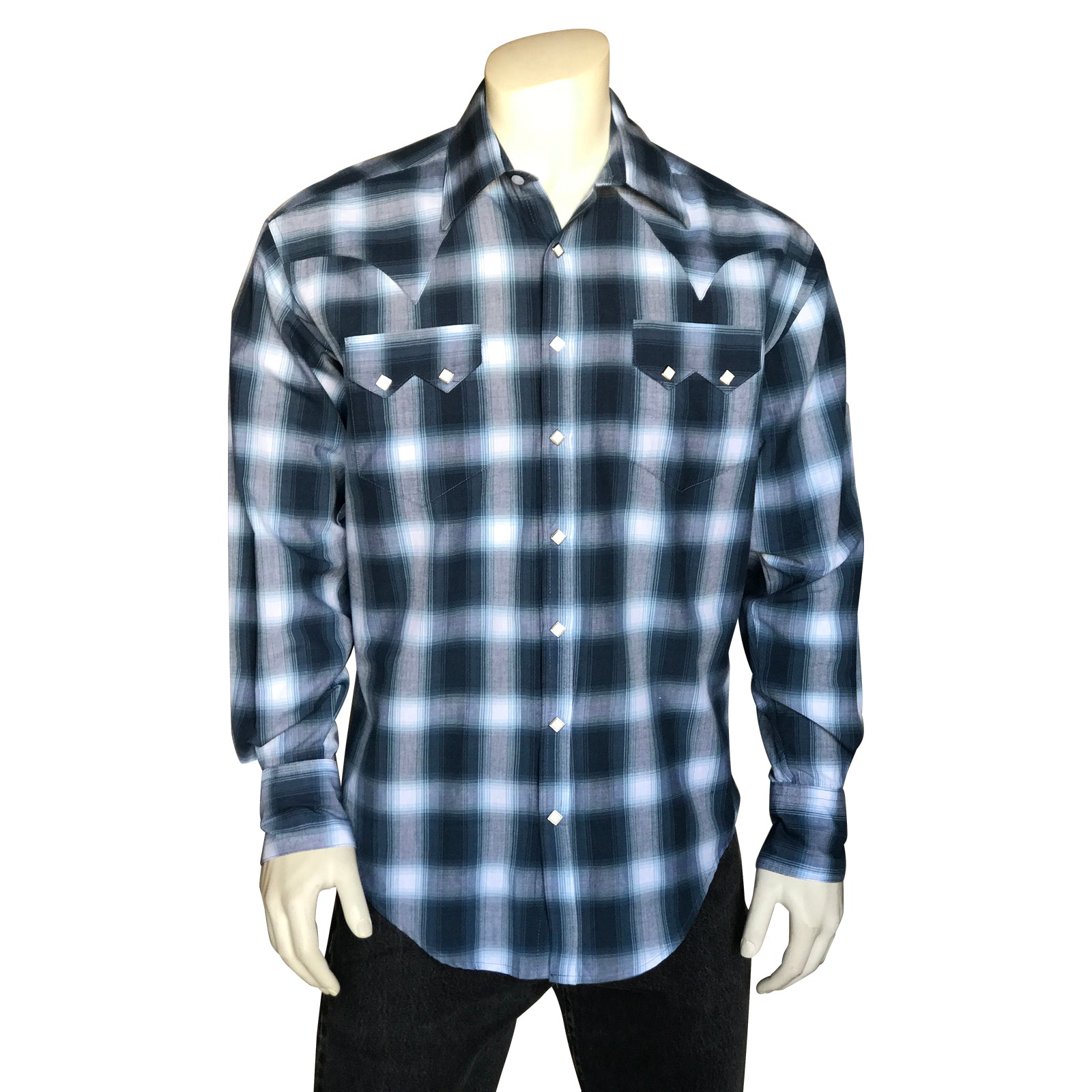 Men's Blue & White Shadow Plaid Western Shirt