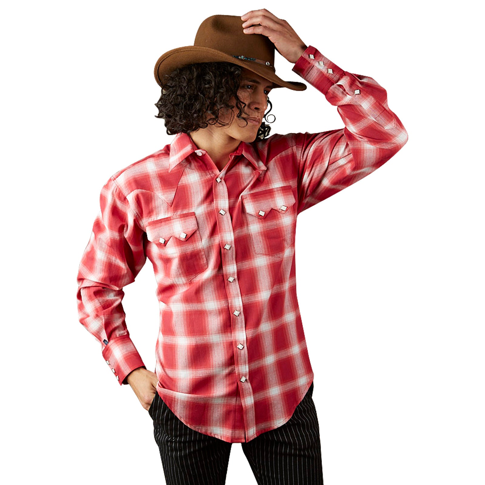 Men's Red & White Shadow Plaid Western Shirt