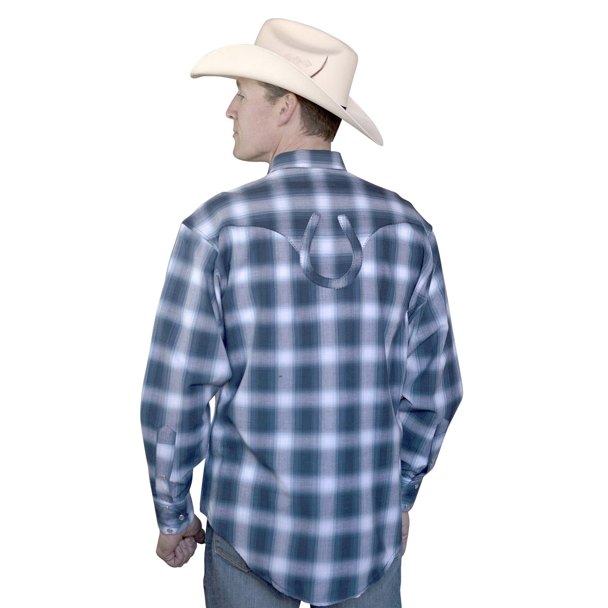Men's Blue Lucky Horseshoes Embroidered Western Shirt - Rockmount