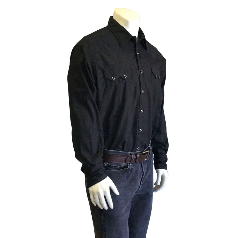 Men's Classic Pima Cotton Solid Black Western Shirt - Rockmount