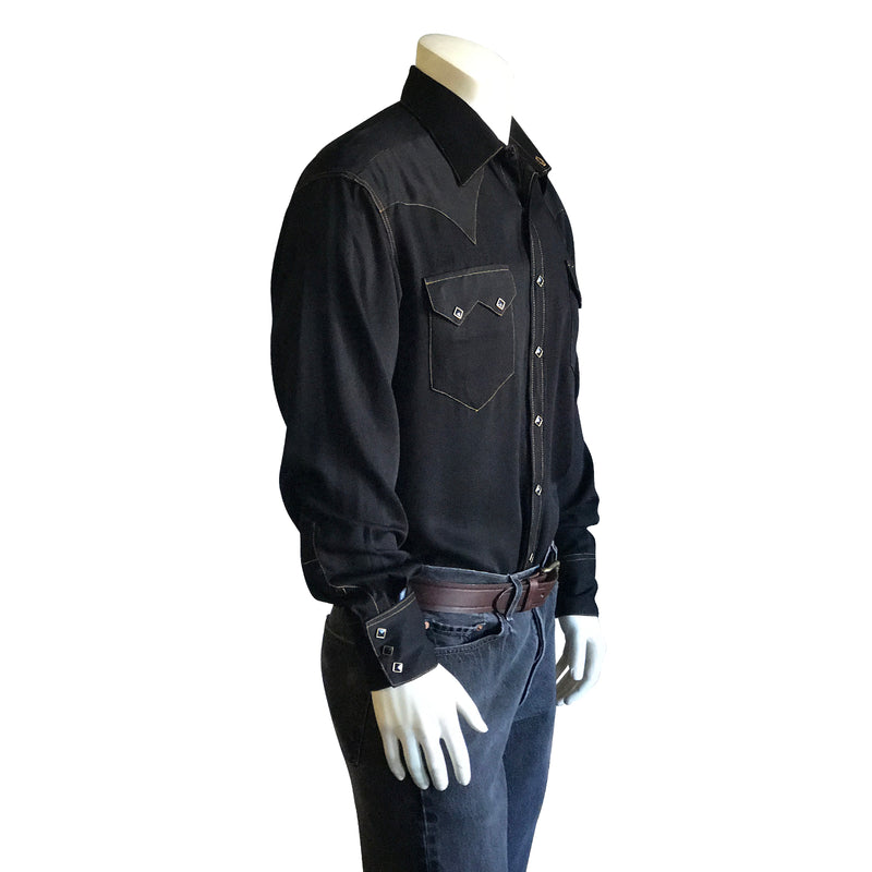 Men's Sueded Tencel Charcoal Black Western Shirt - Rockmount