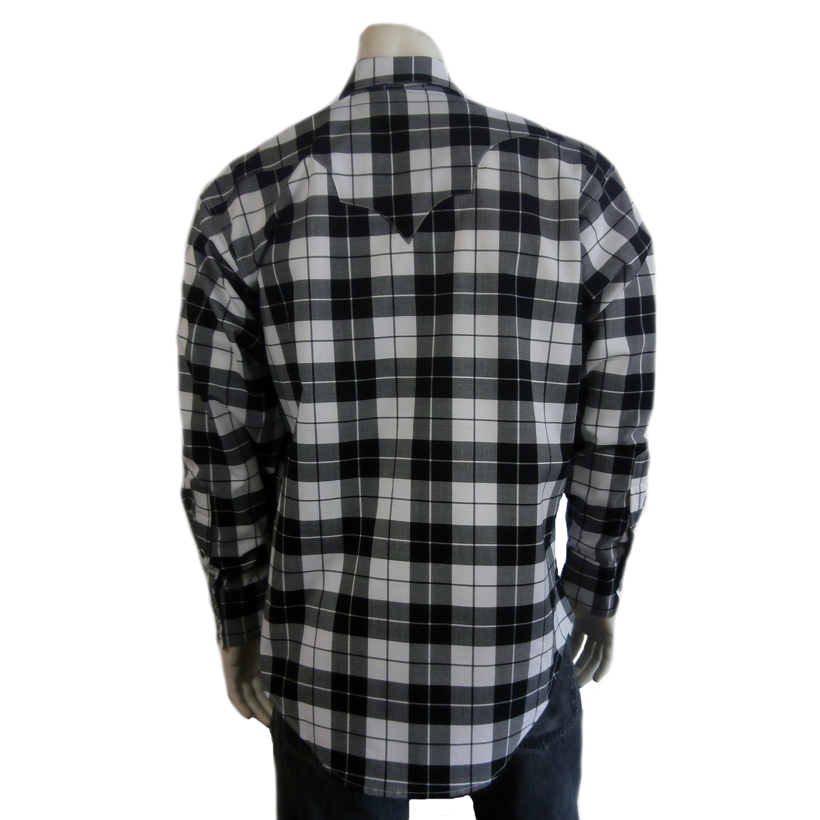 Men's Black & White Windowpane Plaid Western Shirt - Rockmount