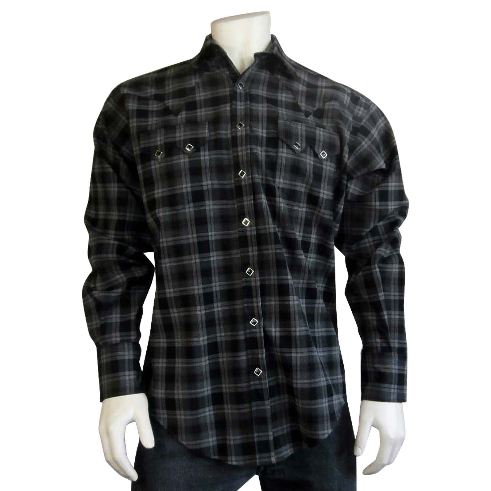 Men’s Black & Grey Brushed Plaid Western Shirt - Rockmount