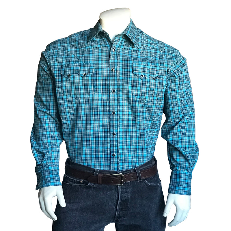 Men’s Turquoise & Black Windowpane Check Western Shirt - Rockmount