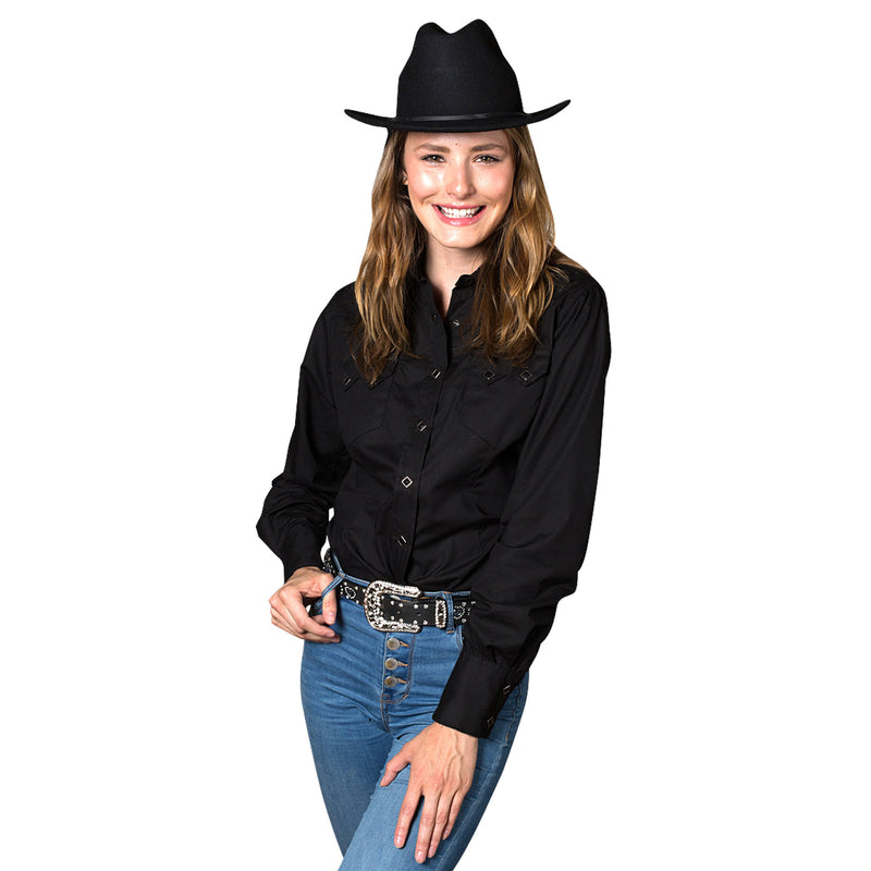 Women's Solid Black Cotton Blend Western Shirt - Rockmount