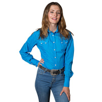 Women's Solid Turquoise Cotton Blend Western Shirt - Rockmount