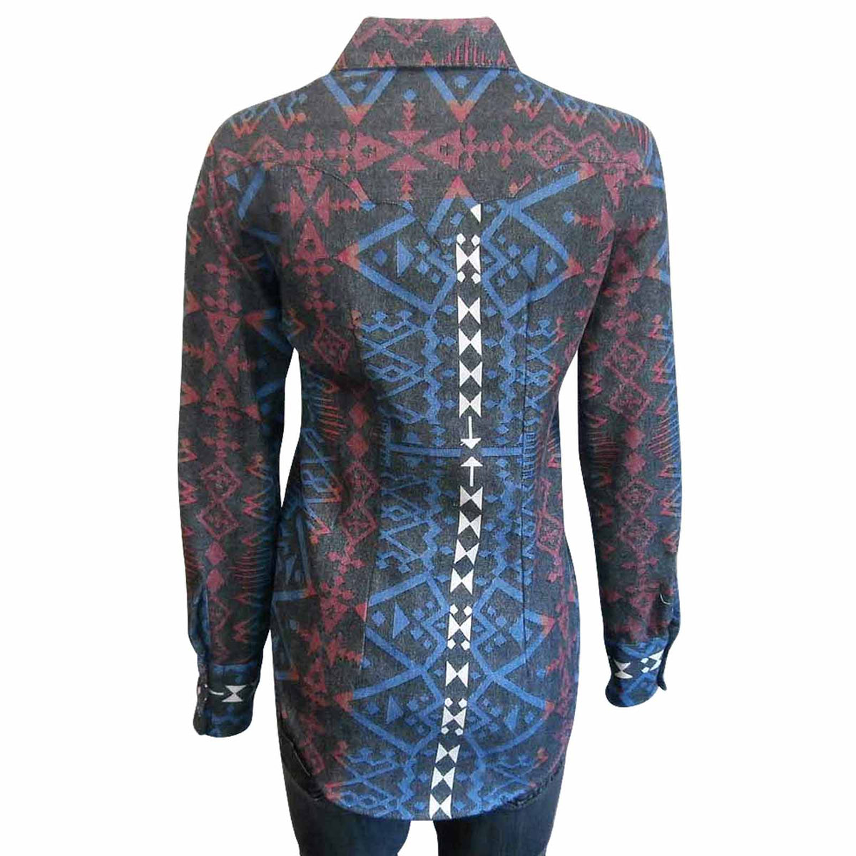 Women's Premium Flannel Jacquard Western Shirt in Black & Red - Rockmount