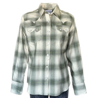 Women's Plush Green & White Shadow Plaid Flannel Western Shirt - Rockmount