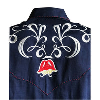 Women's Art Deco Floral Embroidery Navy Western Shirt - Rockmount