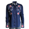 Women's Art Deco Floral Embroidery Navy Western Shirt - Rockmount