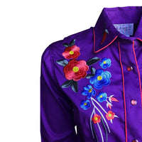 Women's Vintage Floral Bouquet Embroidered Western Shirt in Purple - Rockmount
