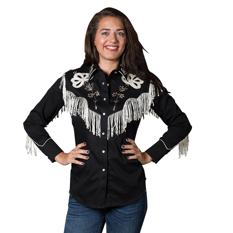 Women's Vintage Fringe Black Embroidered Western Shirt - Rockmount