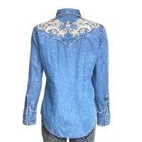 Women’s Vintage Denim Western Shirt with Floral Embroidery - Rockmount