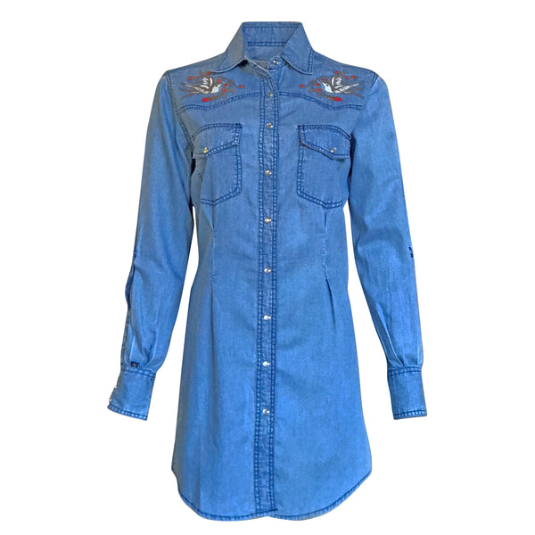 Rockmount Women's Flying Swallow Embroidered Denim Shirt Dress