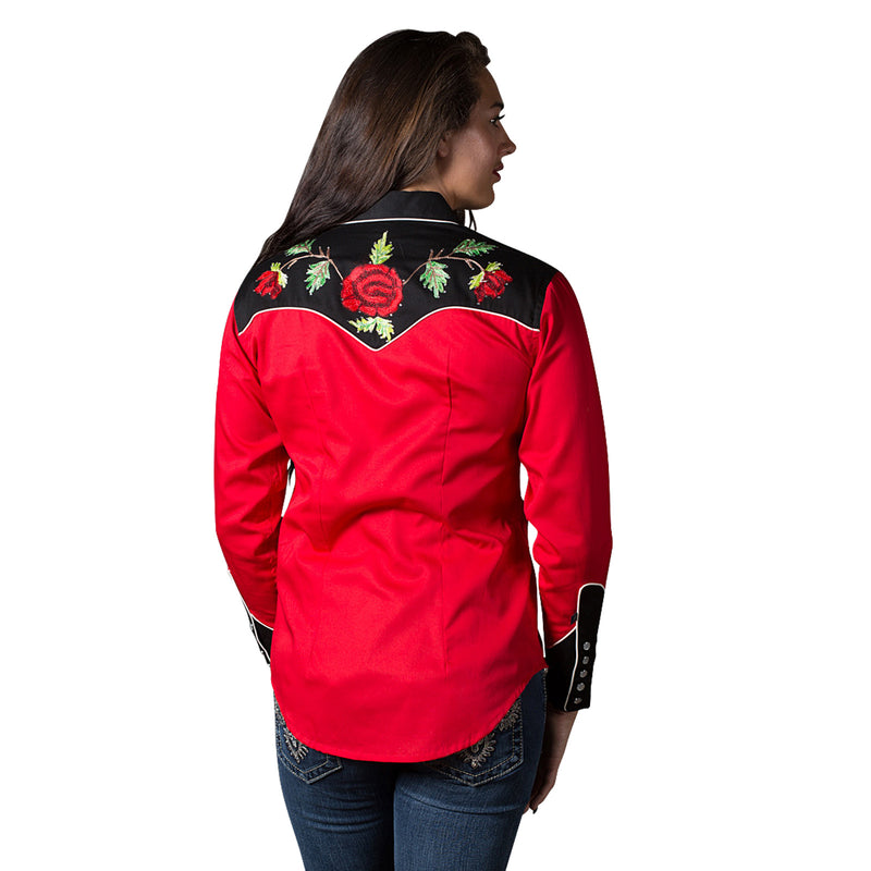 Women's Vintage 2-Tone Red Roses Embroidery Western Shirt - Rockmount