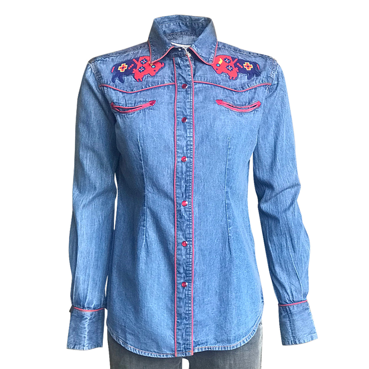 Rockmount Men’s Bison Embroidery Denim Western Shirt