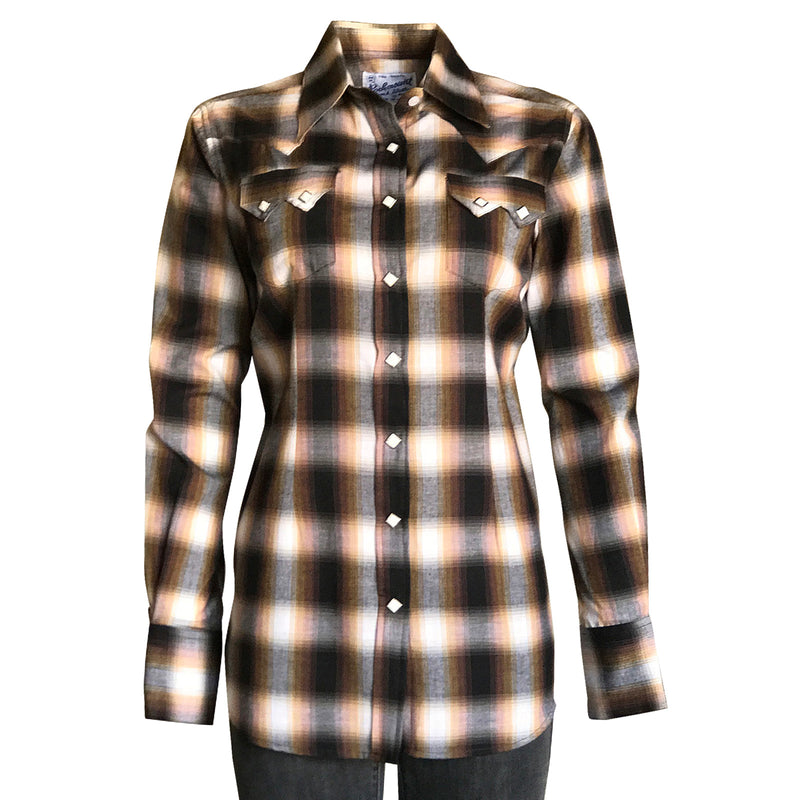 Women's Brown & Rust Shadow Plaid Sawtooth Western Shirt - Rockmount