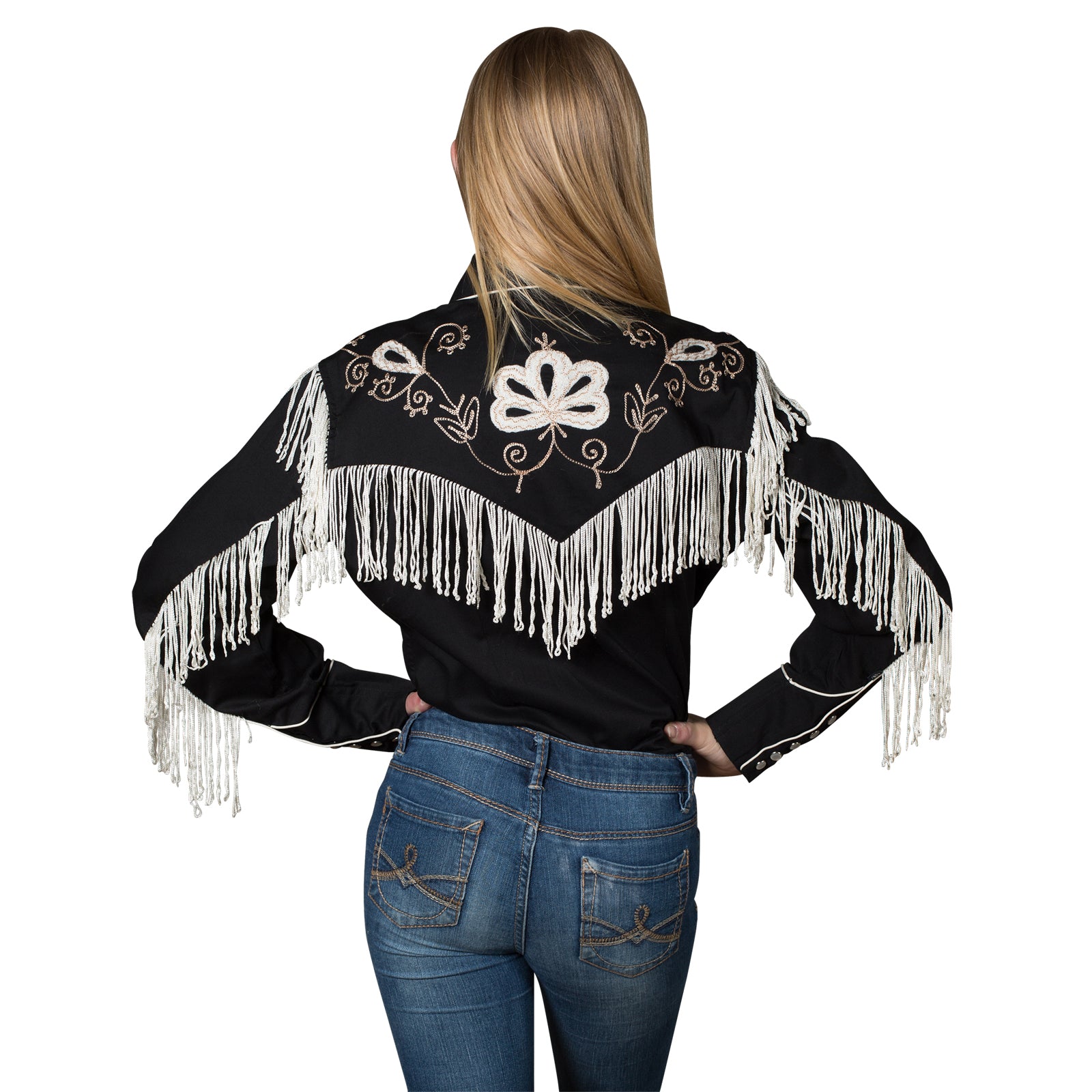 Rockmount Kid's Embroidered Fringe Cotton Black Western Shirt