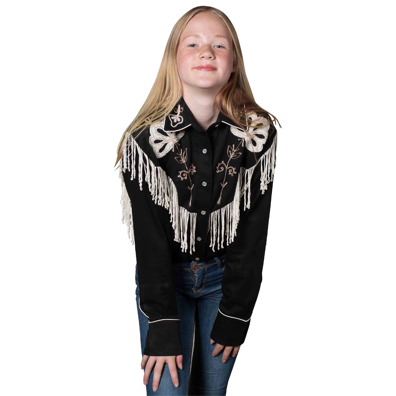 Kid's Embroidered Vintage Fringe Black Western Shirt