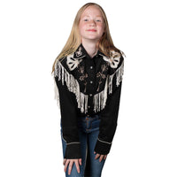 Kid's Embroidered Vintage Fringe Black Western Shirt - Rockmount