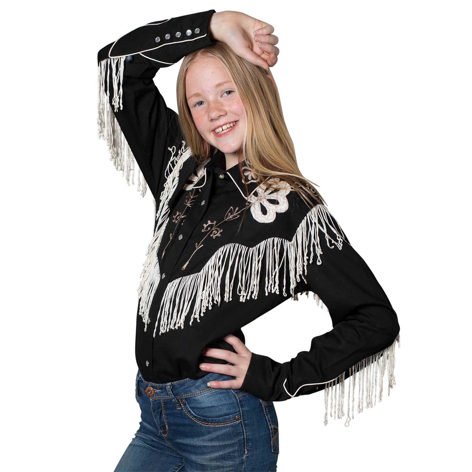 Women's Vintage Fringe Black Embroidered Western Shirt