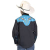 Kid's 2-Tone Space Cowboy Embroidered Western Shirt in Black & Turquoise - Rockmount