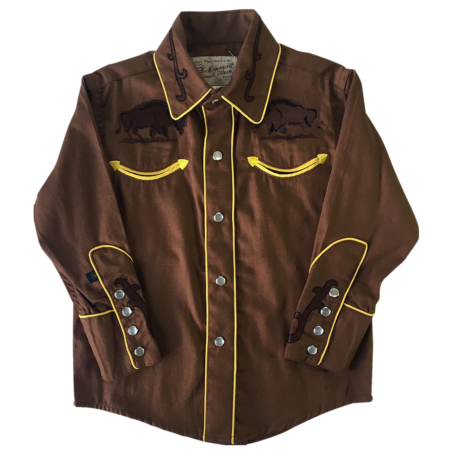 Kid's Embroidered Bison Western Shirt in Cocoa Brown