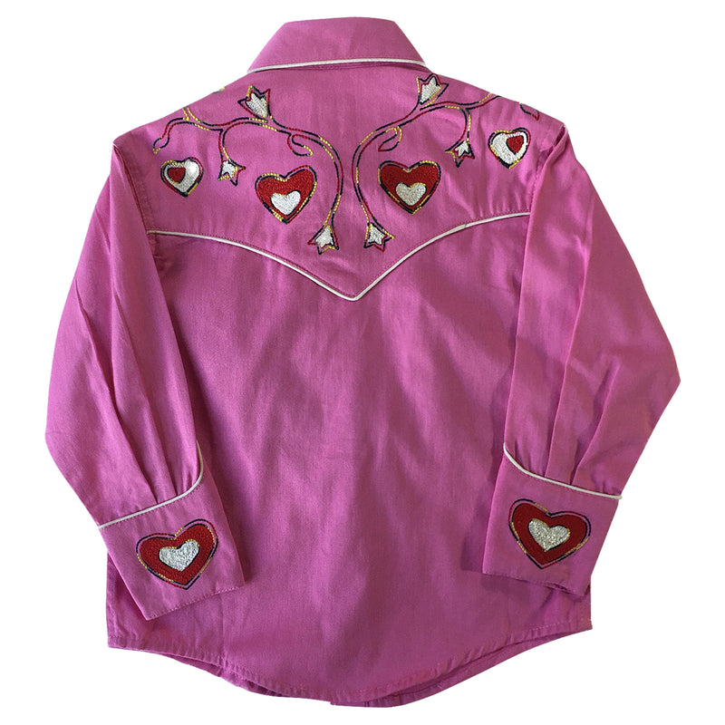 Kid's Embroidered Hearts & Floral Pink Western Shirt - Rockmount