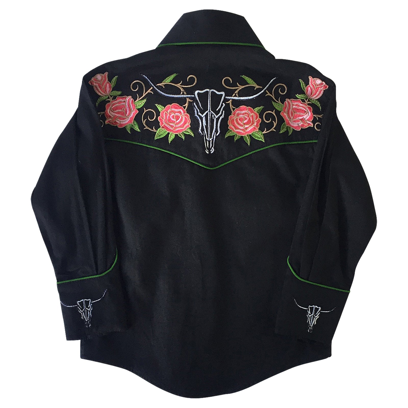 Kid's Embroidered Longhorn & Floral Western Shirt in Black