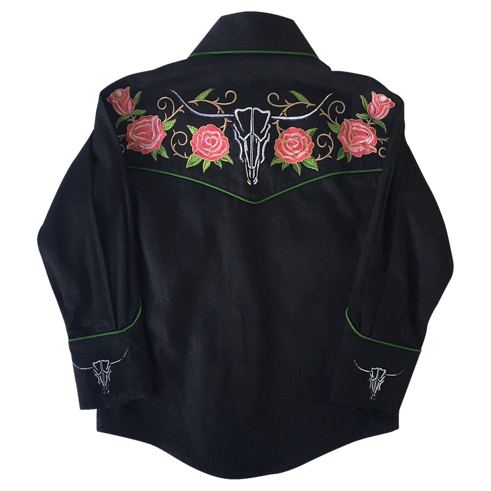 Kid's Embroidered Longhorn & Floral Western Shirt in Black - Rockmount