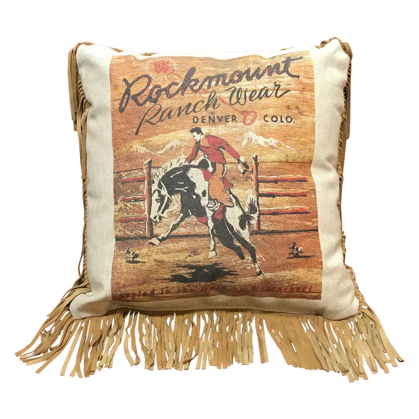 Rockmount Vintage Bronc Leather Fringe Western Pillow - Rockmount
