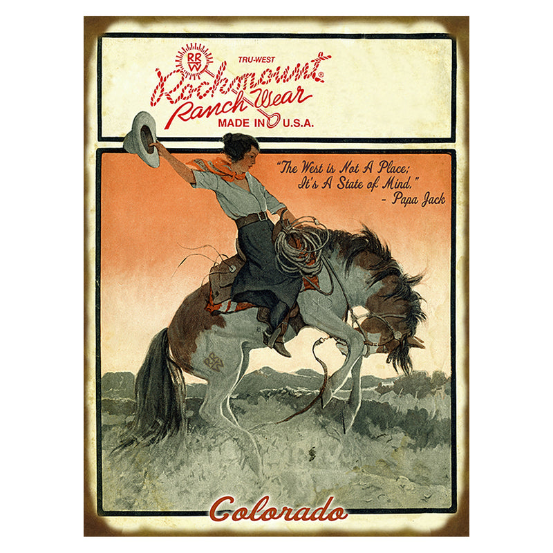 Cowgirl Bronc Distressed Wood Western Sign - Rockmount