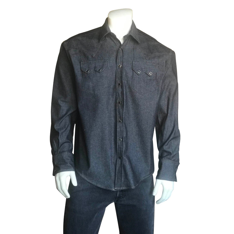 Men's Slim Fit Black Denim Western Shirt - Rockmount