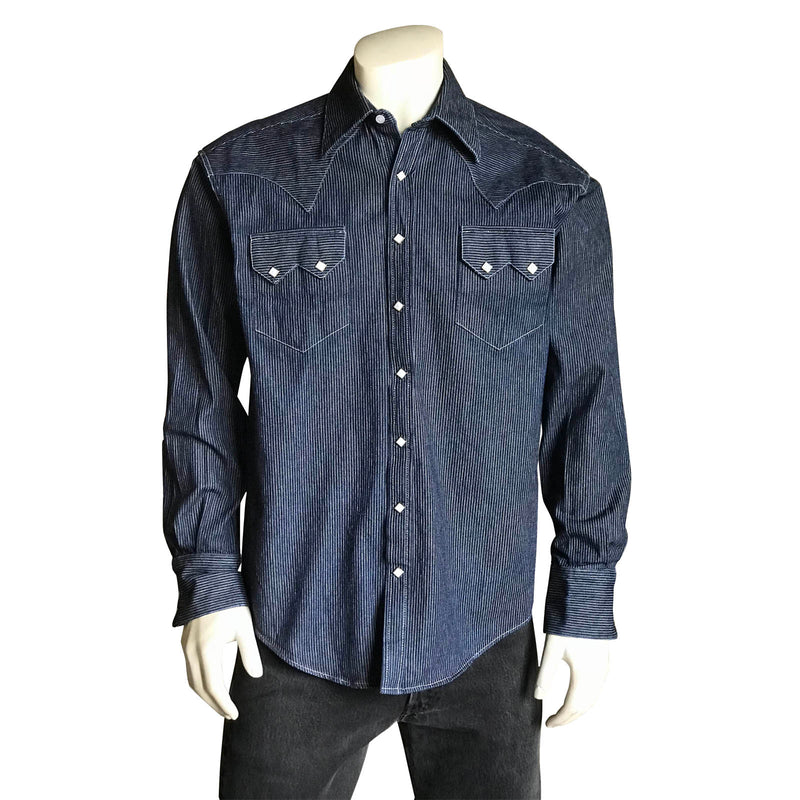 Men's Slim Fit Denim Pinstripe Western Shirt - Rockmount