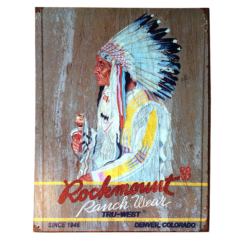 Rockmount Indian Chief Tin Metal Western Sign - Rockmount